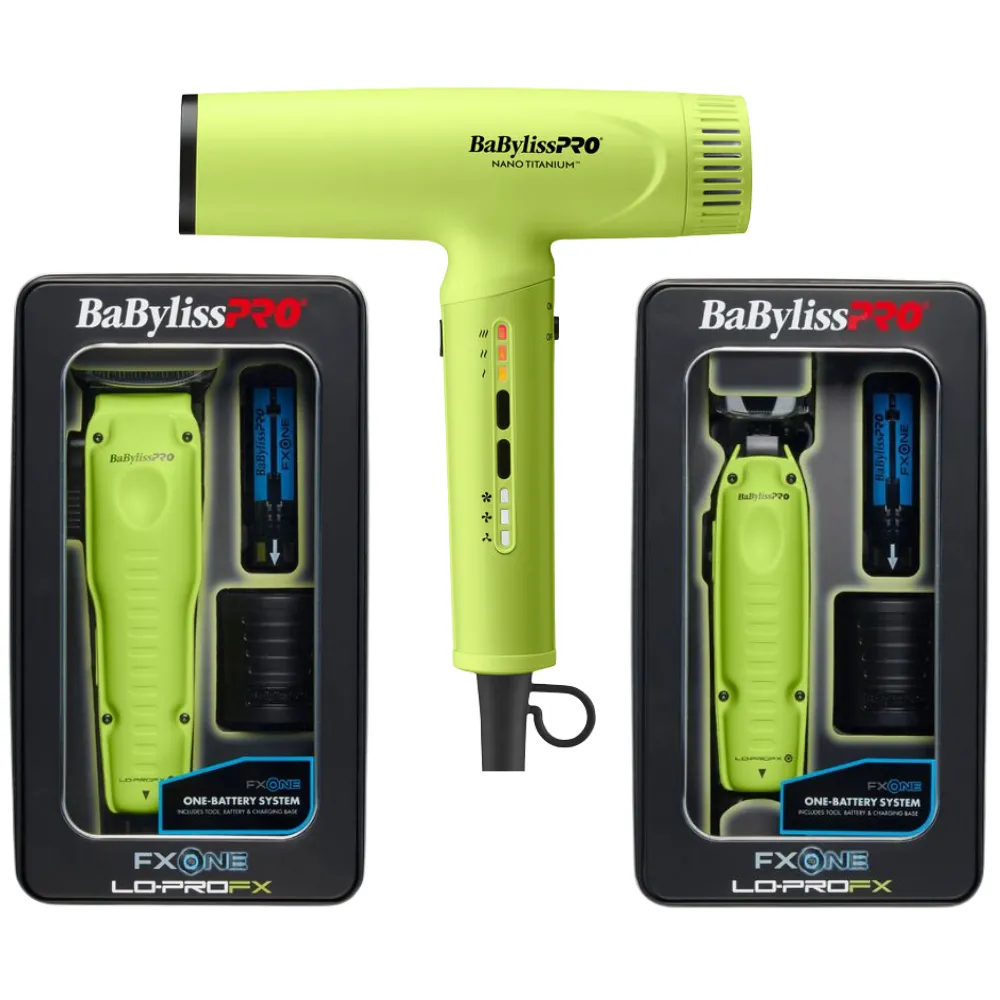 BABYLISSPRO LO-PROFX NEON YELLOW COLLECTION CLIPPER, TRIMMER & DRYER