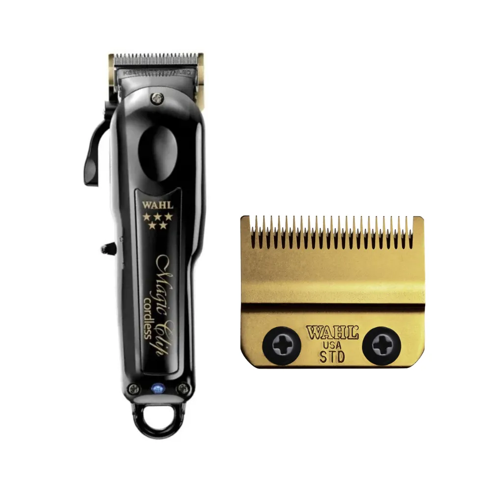 WAHL 5-STAR MAGIC CLIP CORDLESS CLIPPER BLACK + STAGGER-TOOTH GOLD BLADE | 3026432+2161-700